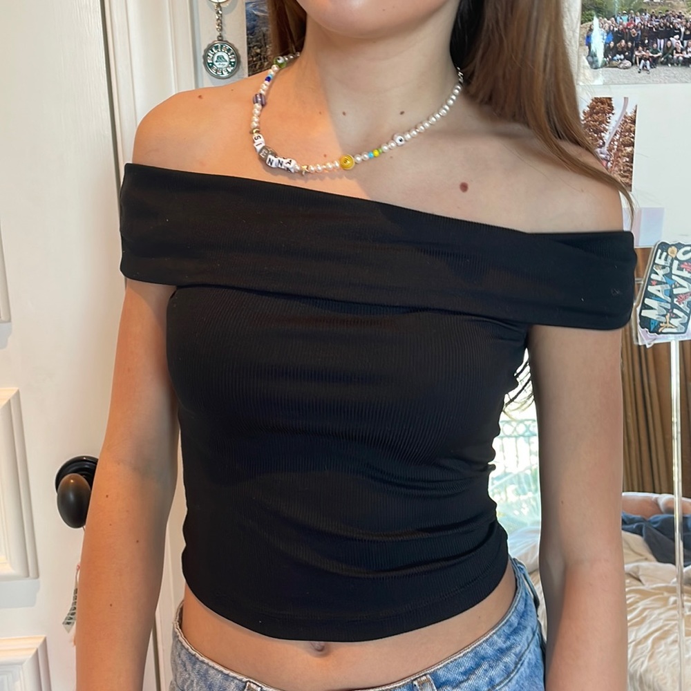 Adika black off the shoulder ribbed top